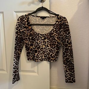 Long Sleeve Animal Print Crop Top